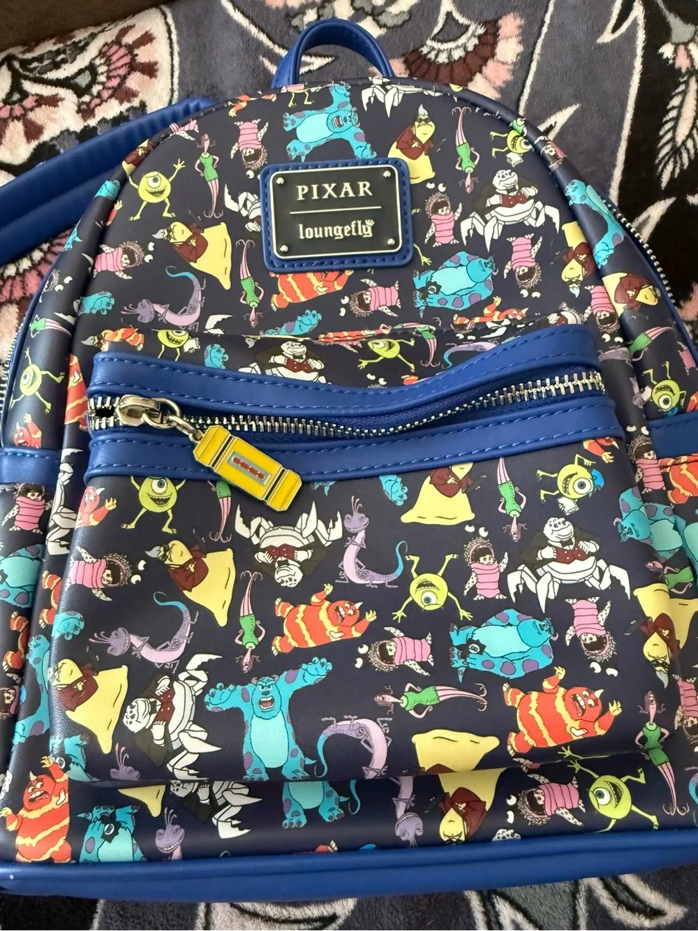 Loungefly Disney Pixar Monsters Inc Pattern Blue Mini Backpack